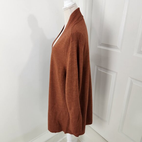 Eileen Fisher Cardigan Womens 2X Rust Merino Wool Open Thin Fine Neutral Boho - Picture 3 of 12